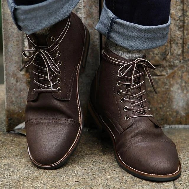 Sarah Express Classic Lace Up Round Toe Boots Coffee