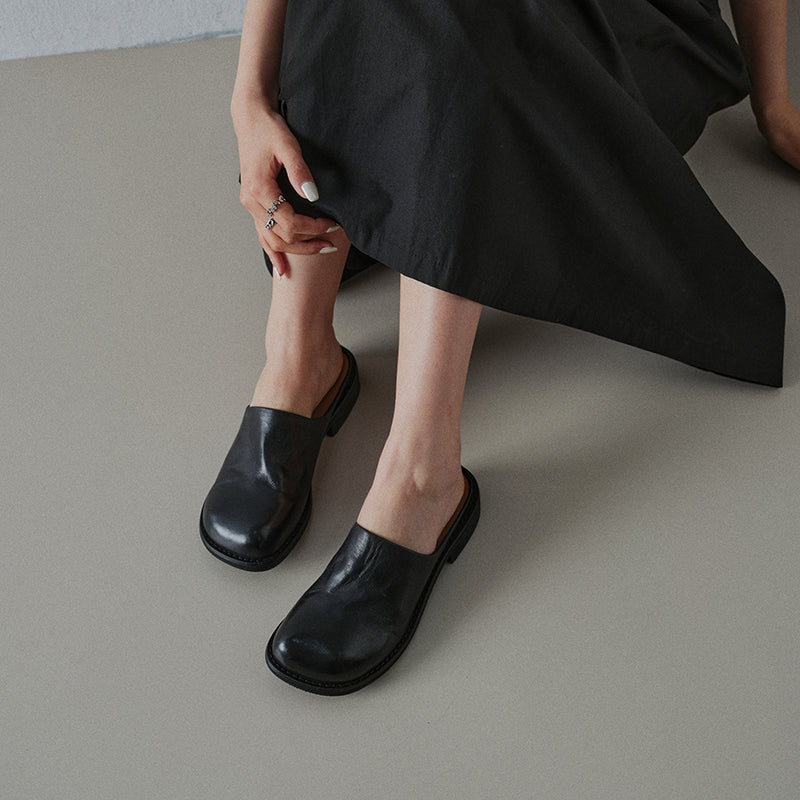 Sarah Express Washed Cowhide Leather Mule Slides