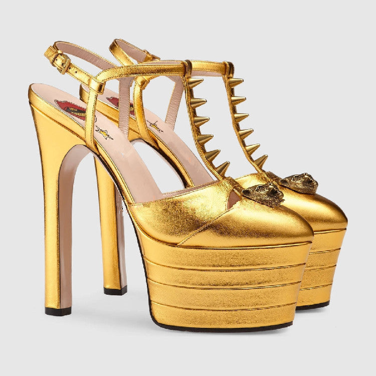 Sarah Express Women's Chunky Platform T-Strap Heels