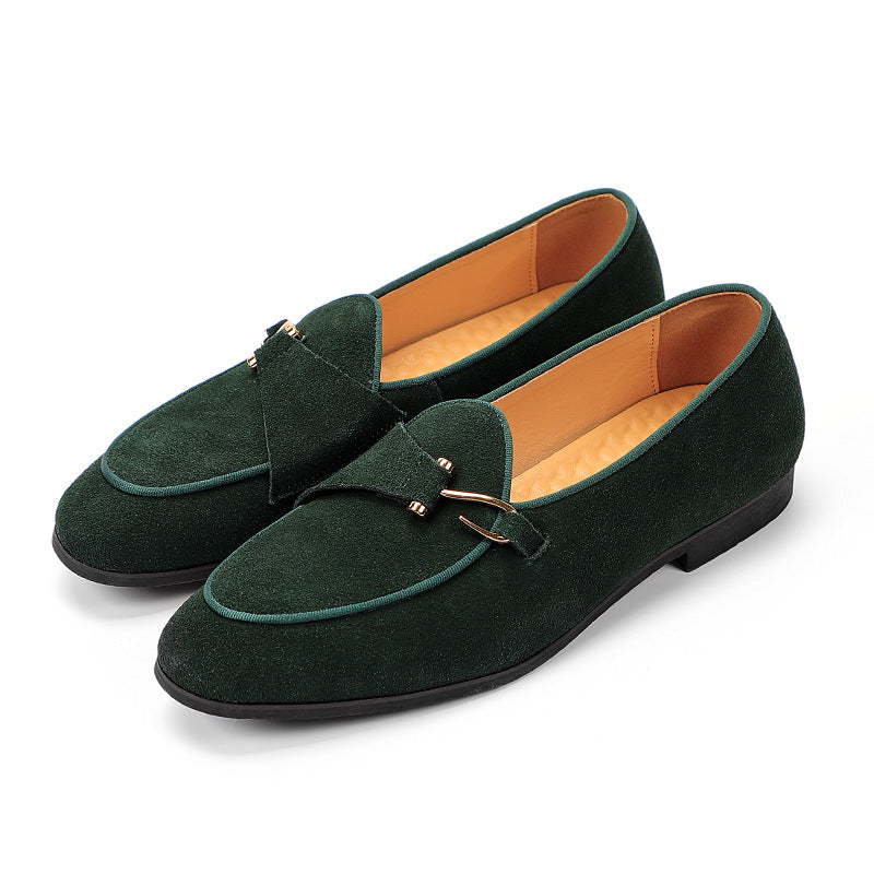 Sarah Express Men's Casual Suede Leather Loafers Green
