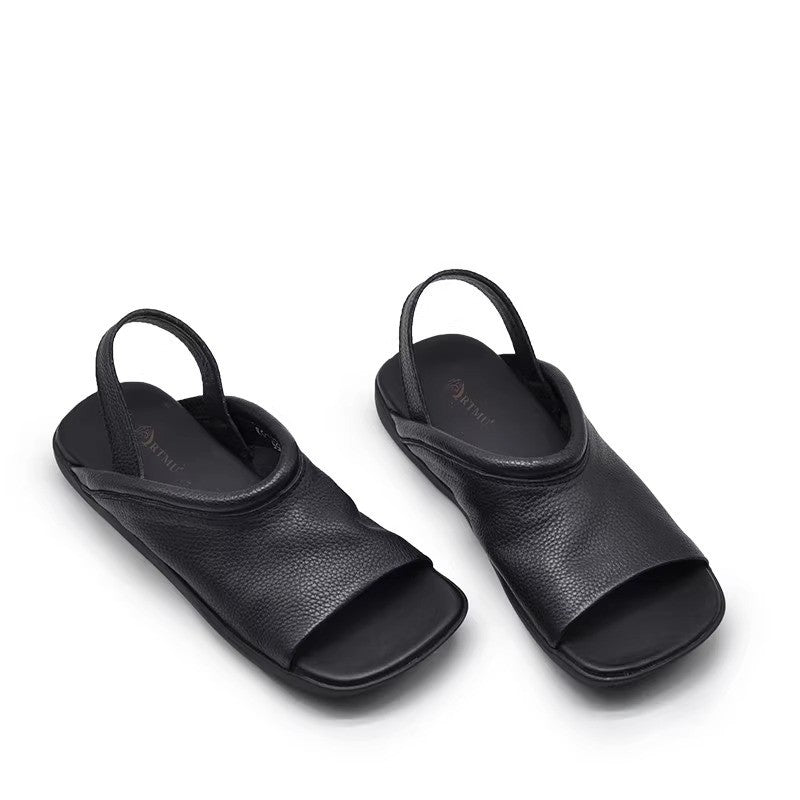 Sarah Express Women's Square Toe Roman Flat Sandals Black