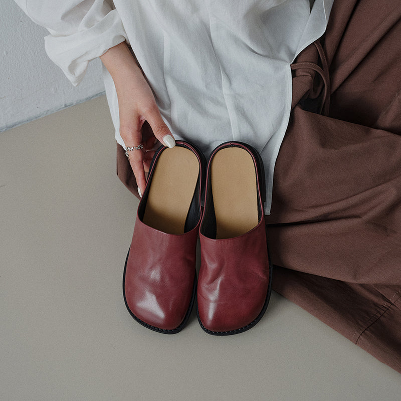Sarah Express Washed Cowhide Leather Mule Slides