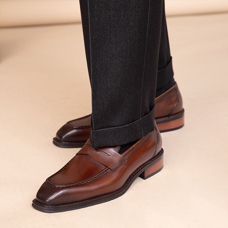 Sarah Express Men's Square Toe Leather Loafers