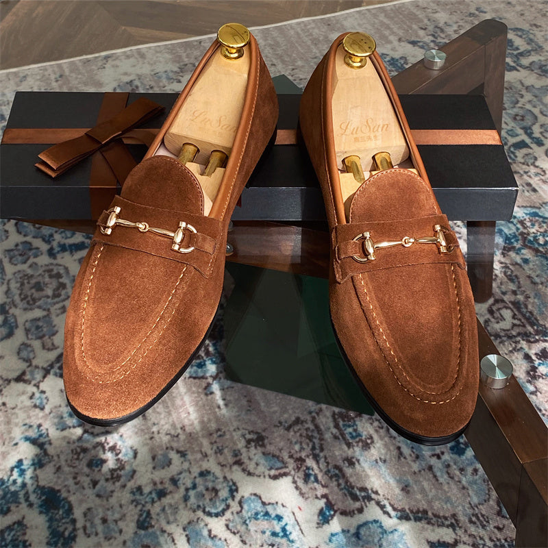 Sarah Express Men's Suede Horsebit Slip-On Loafers Brown