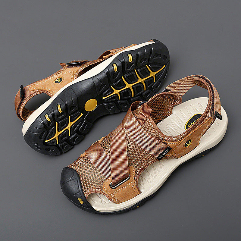 Sarah Express Men's Closed-Toe Mesh Outdoor Sandals Brown