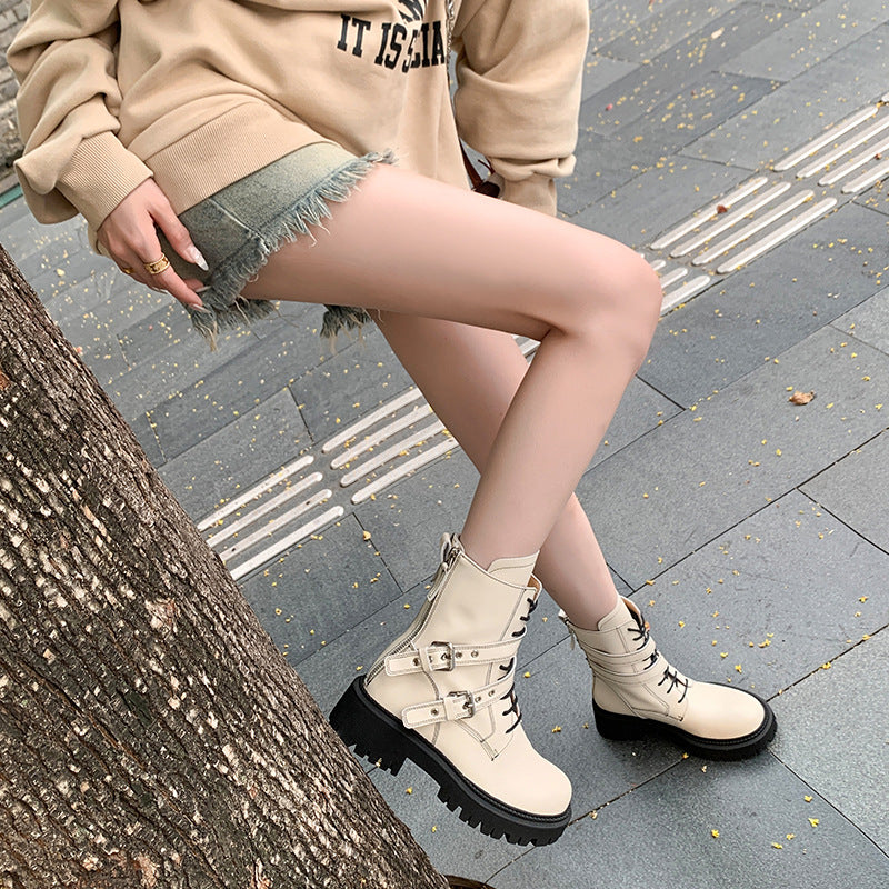 Sarah Express French Style Buckle Platform Motorcycle Boots