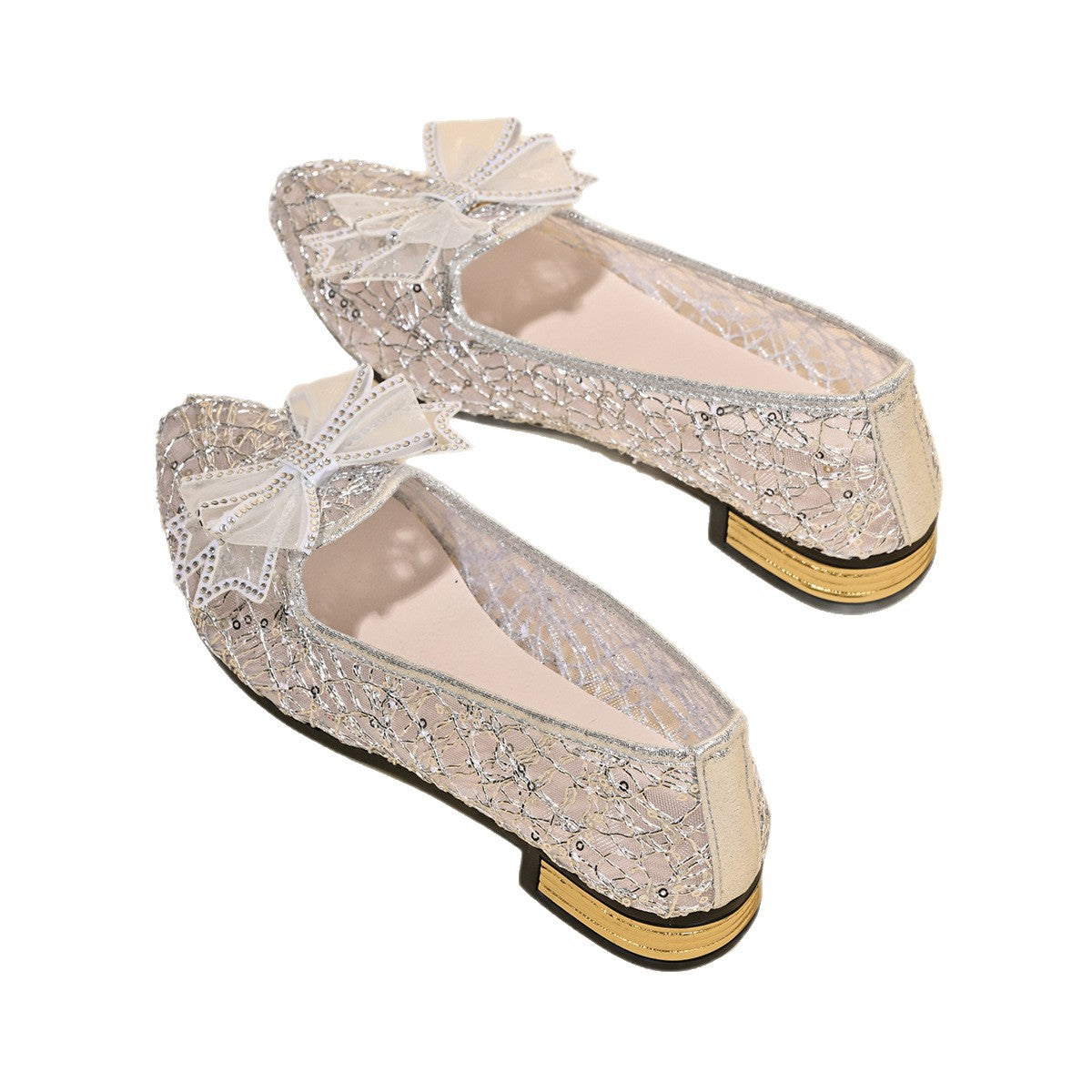 Sarah Express Women's Pointed Toe Mesh Bow Heels – Breathable Slip-On Chunky Low Heel Dress Shoes