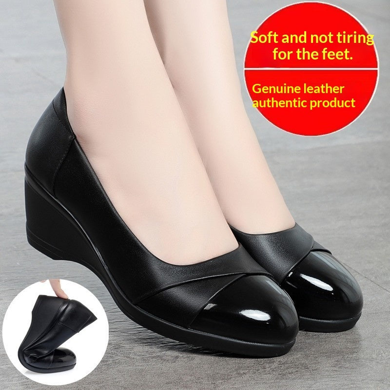 Sarah Express Women's Leather Wedge Slip-On Comfort Shoes