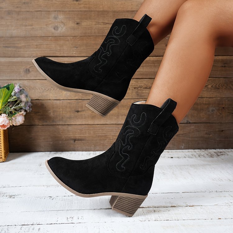 Sarah Express Embroidered Western Mid-Calf Boots