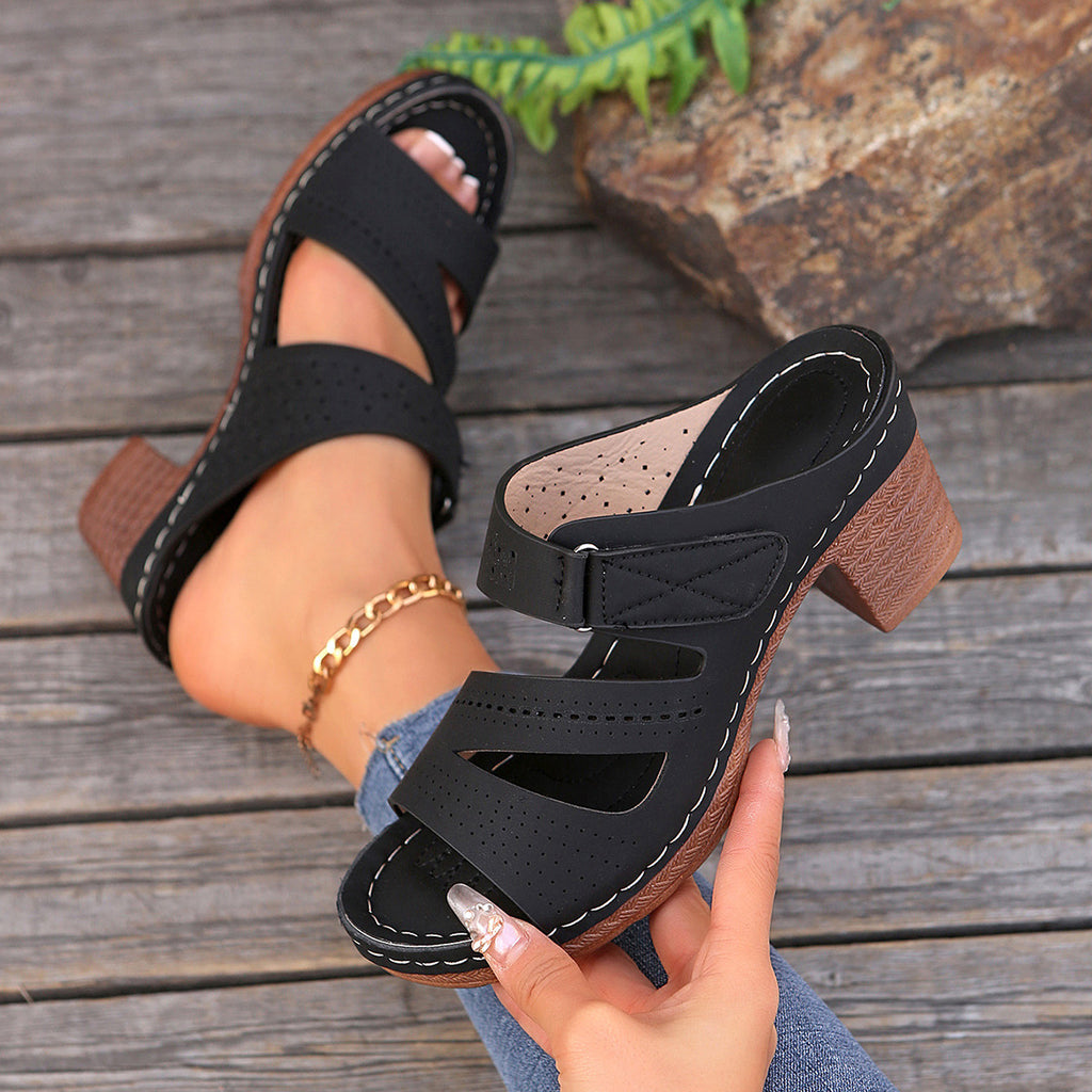 Sarah Express Square-heeled Peep-toe Slides