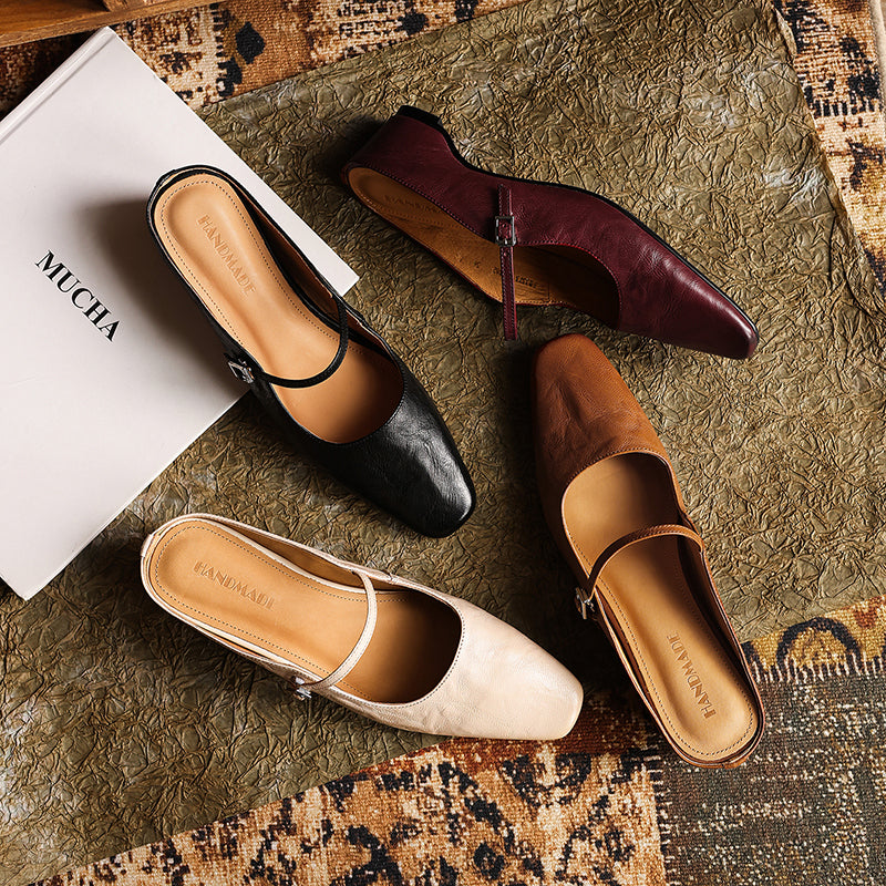 Sheepskin Mary Jane Block Heel Mules – heel profile alternate view 7