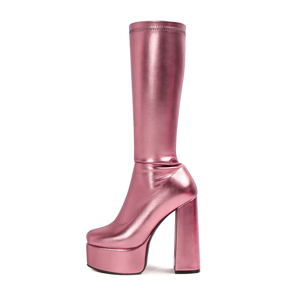 Sarah Express Sexy Stretch Platform Chunky Heel Boots Pink
