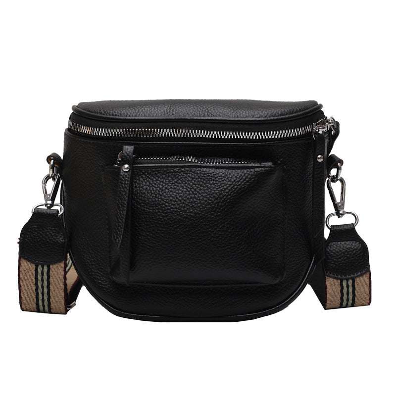 Sarah Express Soft PU Leather Saddle Crossbody Bag Black 19.5x8.5x16.5