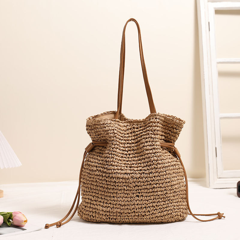 Sarah Express Braided Straw Drawstring Shoulder Bag