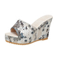 Sarah Express Floral Print Wedge Platform Slide Sandals White