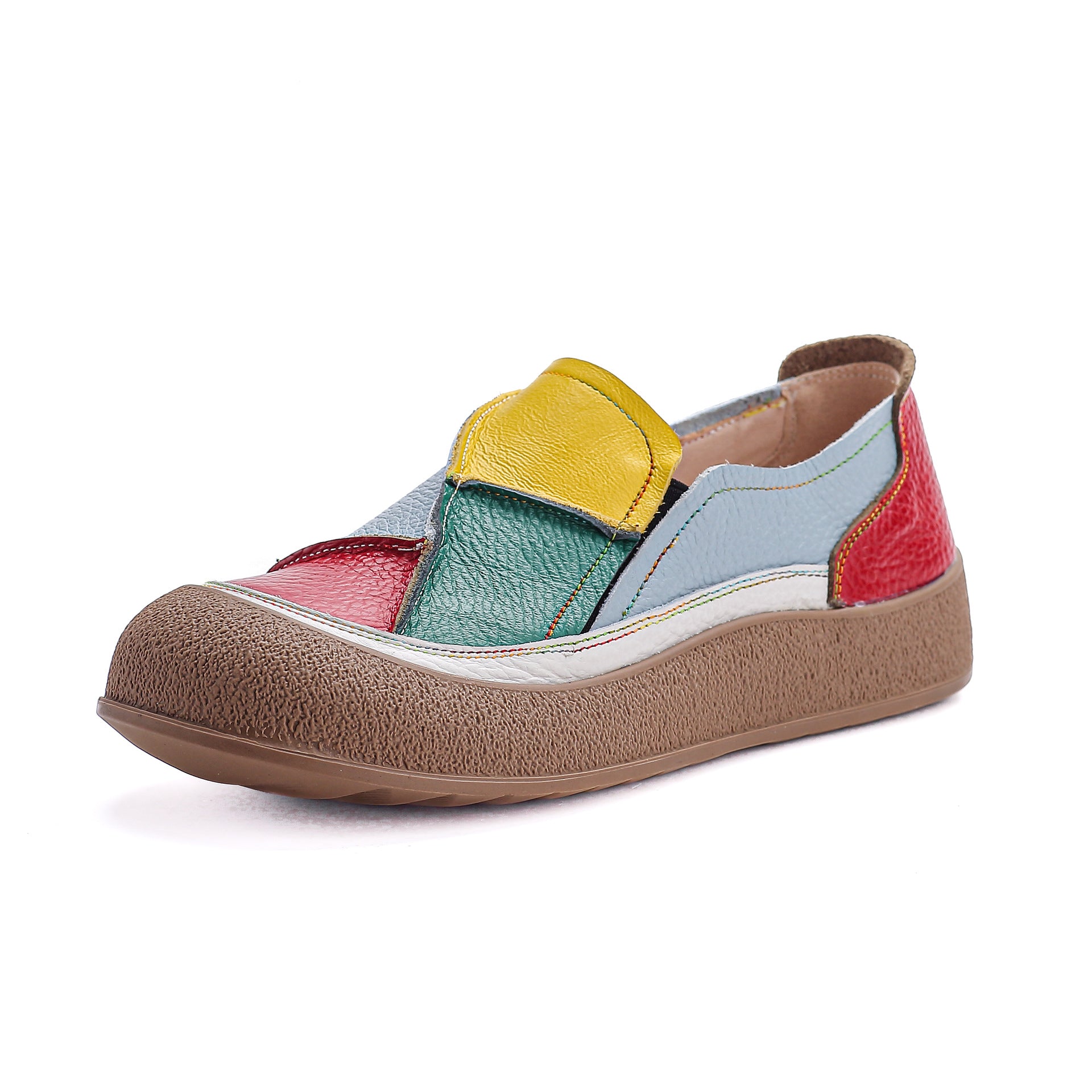 Sarah Express Patchwork Color-Block Leather Slip-On Loafers