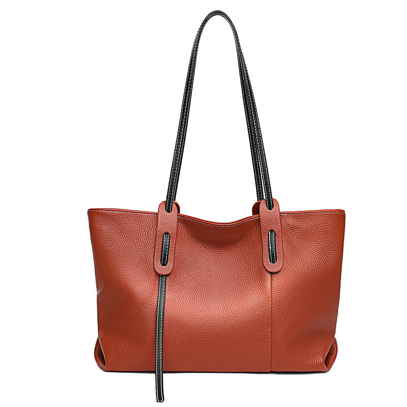 Sarah Express Genuine Cowhide Leather Patchwork Shoulder Bag Brown