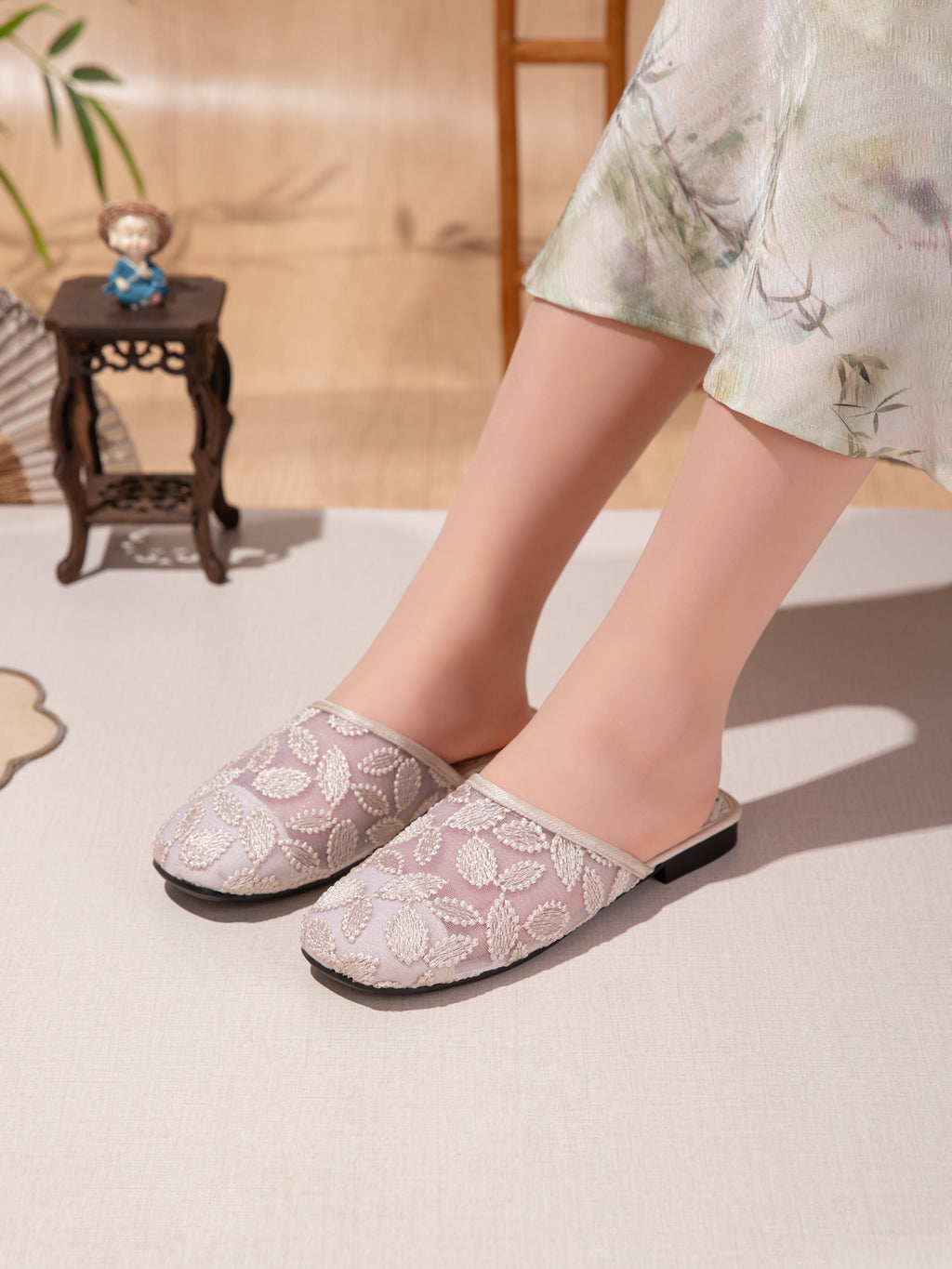 Sarah Express Women's Embroidered Mesh Mule Flats