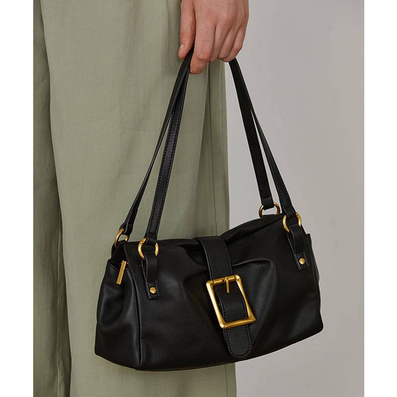 Sarah Express Retro Cowhide Leather Pleated Tote Bag