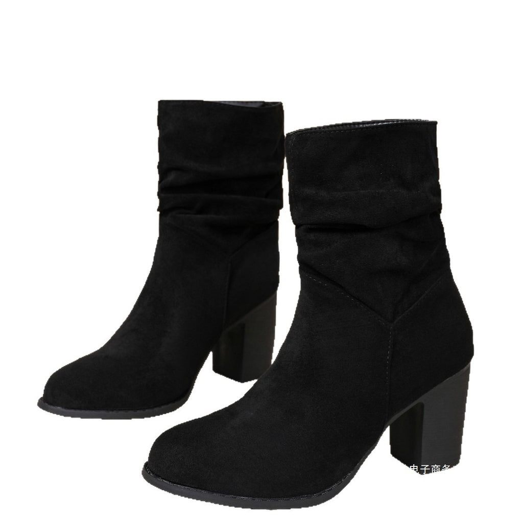Sarah Express Women's Suede Chunky Heel Boots