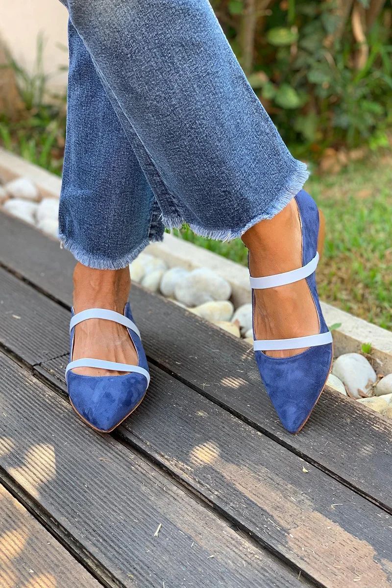 Sarah Express Pointed-Toe Suede Dress Shoes with Rhinestones Blue