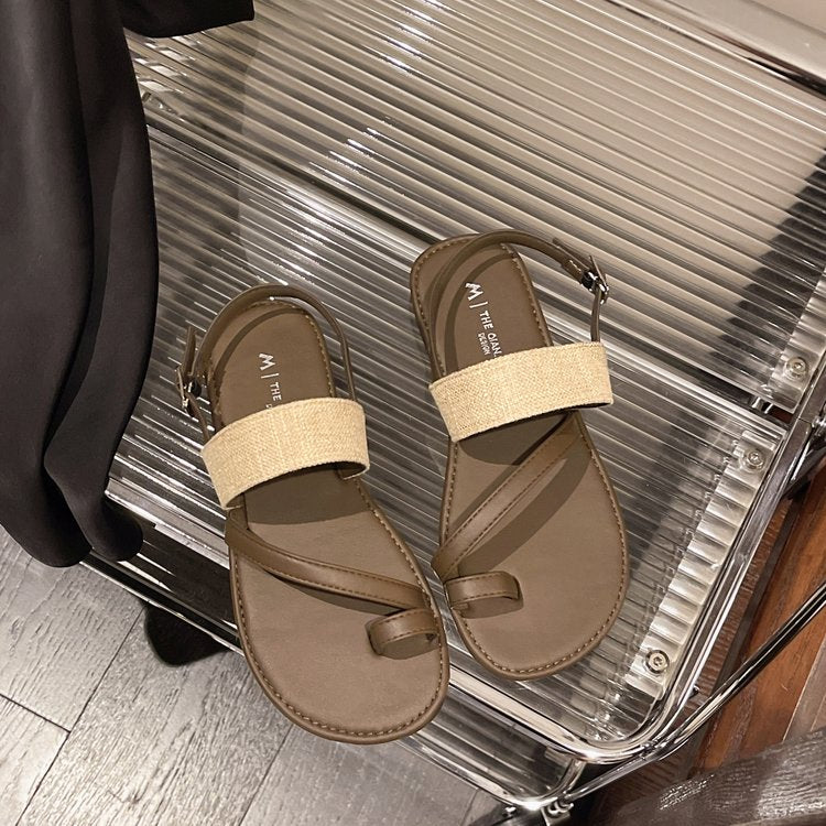 New Summer Soft Sole Flat Sandals For Women, Thong Style Elegant Beach Vacation Shoes Matching Dresses – product detail alternate view