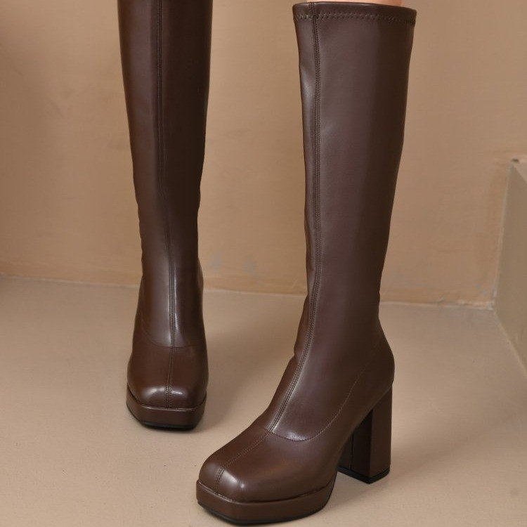 Sarah Express Chunky Heel Stretch Boots High Shaft