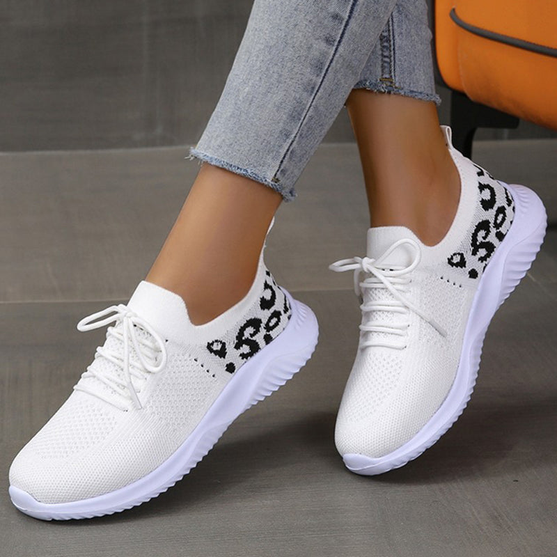 Sarah Express Leopard Print Mesh Lace-Up Sneakers