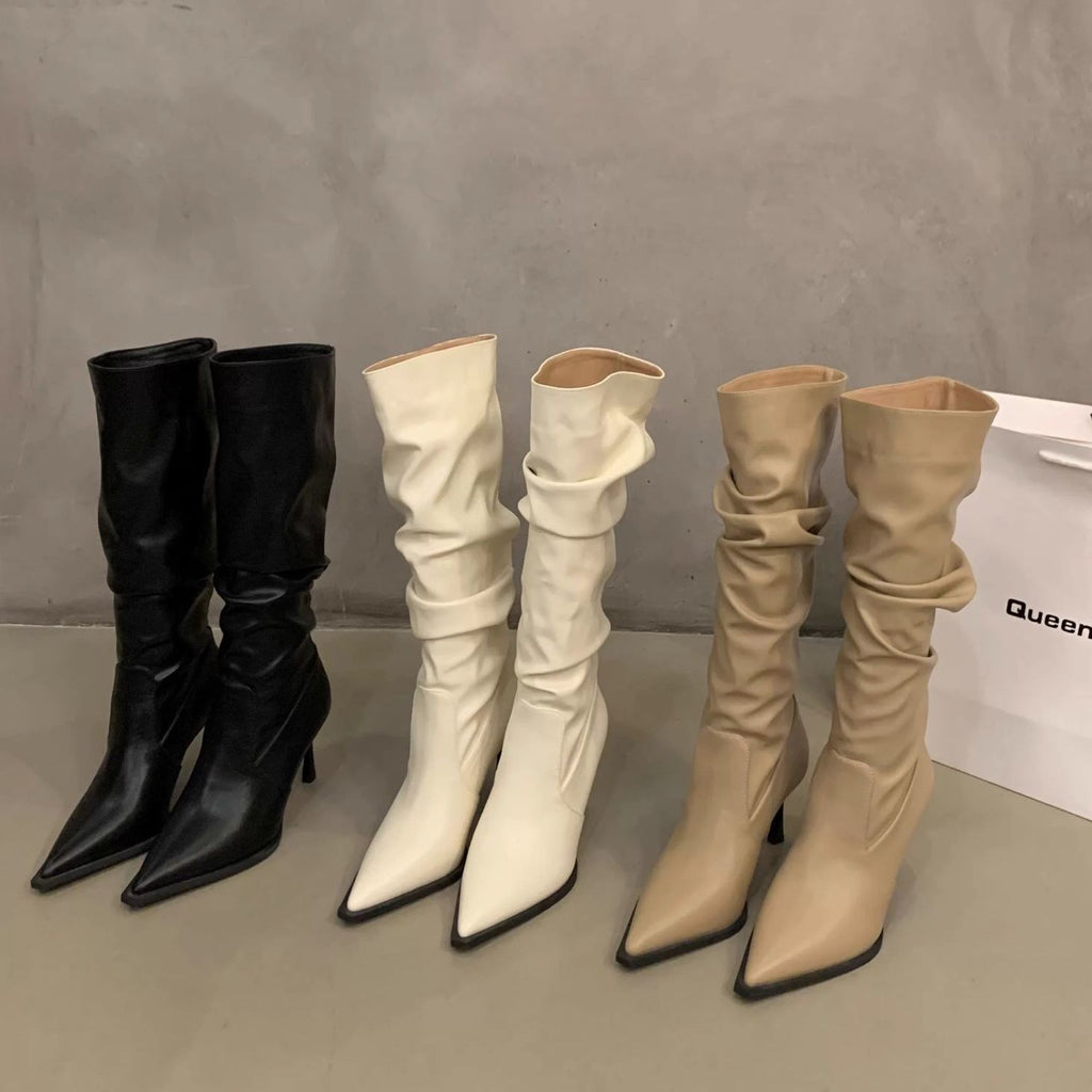 Retro Pointed Toe Stiletto Knee Boots – pointed toe detail alternate view 4