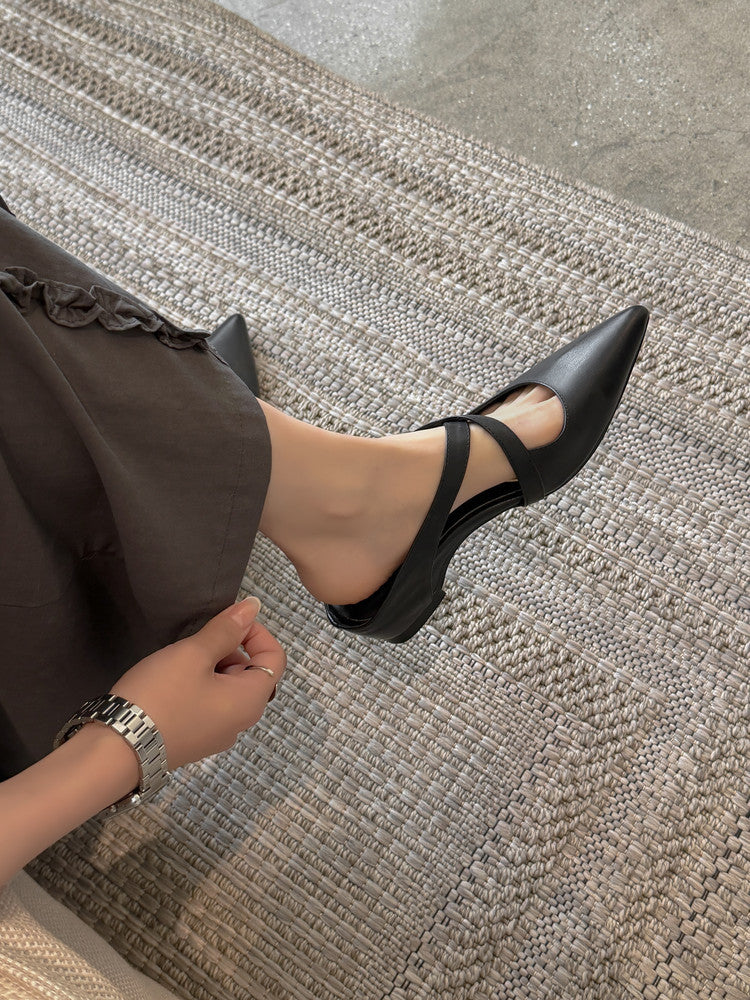 Sarah Express Pointed Toe Cross Strap Wedge Mules