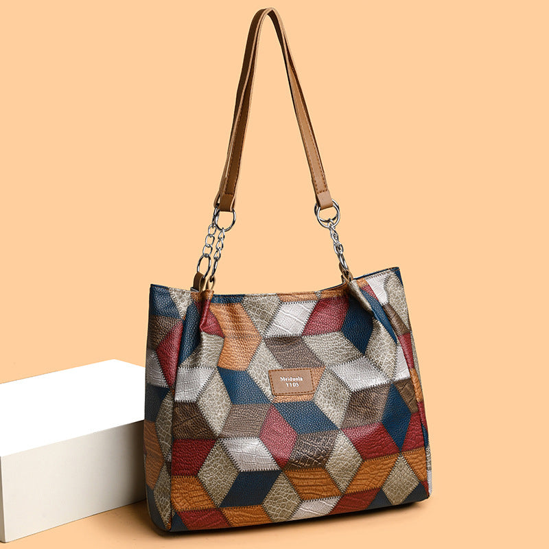 Sarah Express Geometric Pattern Color-Matching Shoulder Tote Bag
