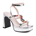 Shimmering Buckle Mid Heel Dress Sandals – heel profile alternate view 4
