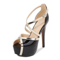 Sarah Express Hollowed-Out Cross Strap Peep Toe Sandals Black