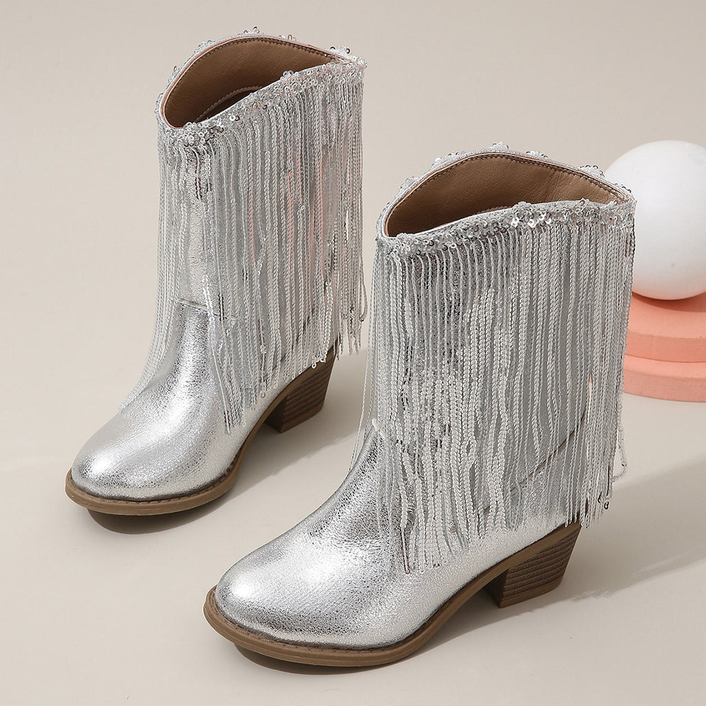 Sarah Express Western Fringe Chunky Heel Ankle Boots