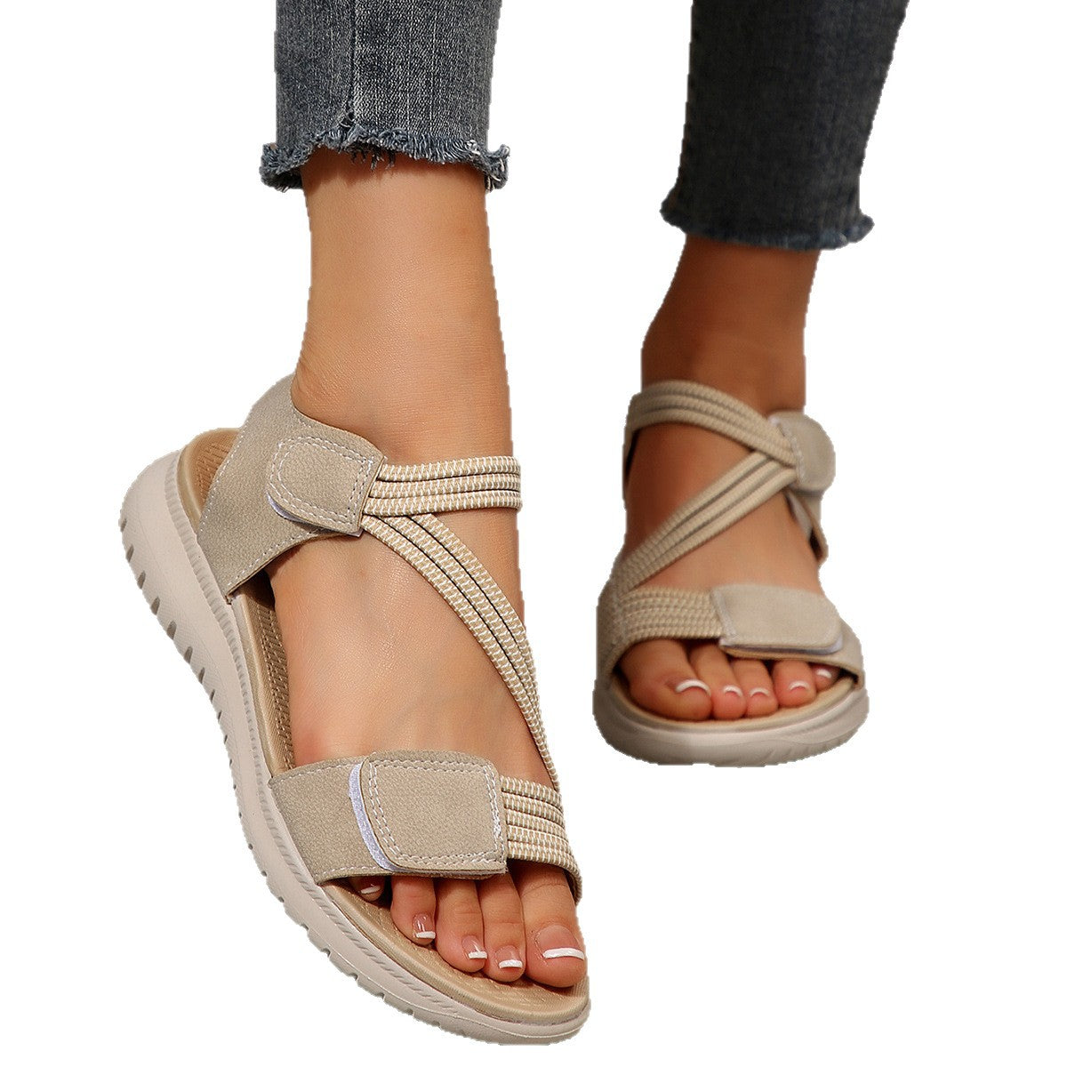 Sarah Express Women's Platform Beach Sandals Velcro Strap