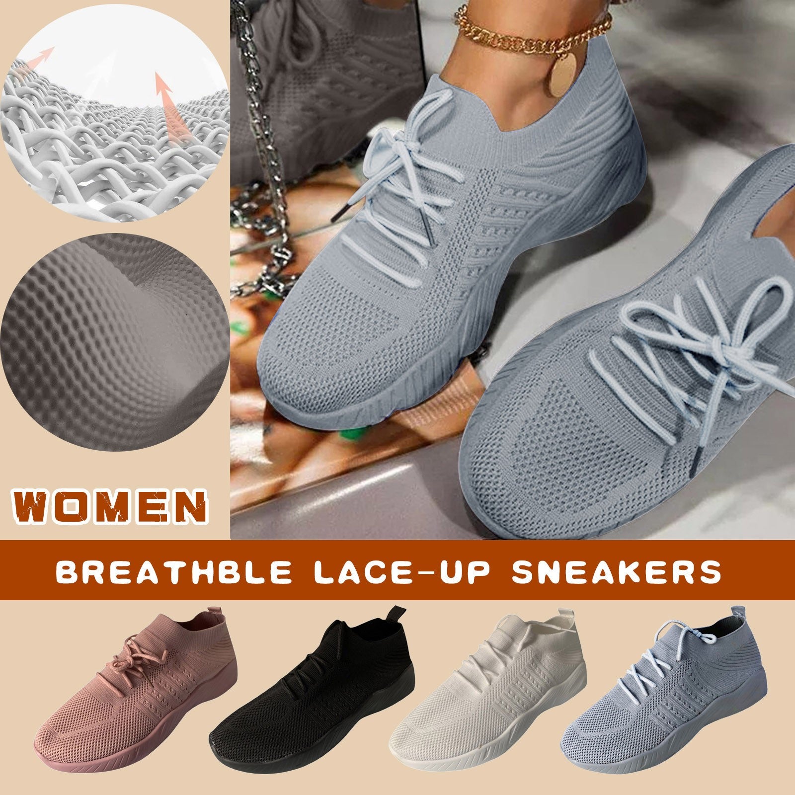 Sarah Express Breathable Flying Knit Platform Walking Sneakers