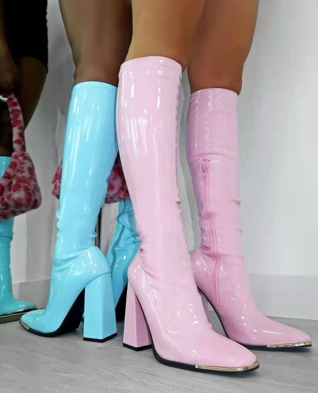 Sarah Express Square Toe Chunky Heel Mid Boots