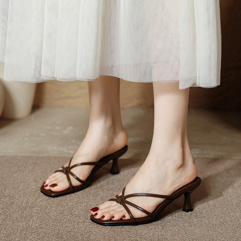 Sarah Express Minimalist Square Toe Stiletto Heel Sandals