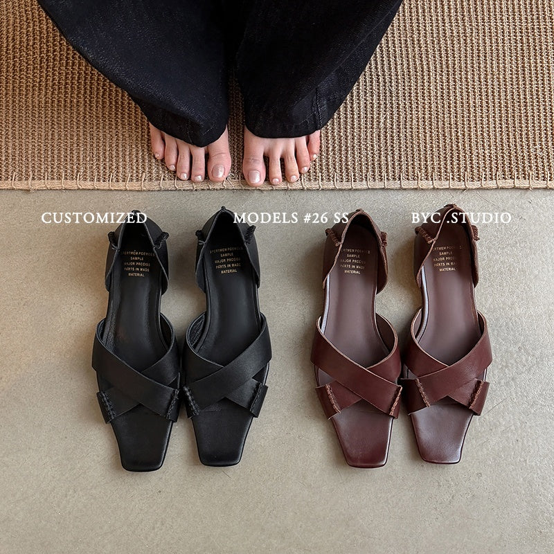 Sarah Express Handmade Crisscross Flat Leather Sandals
