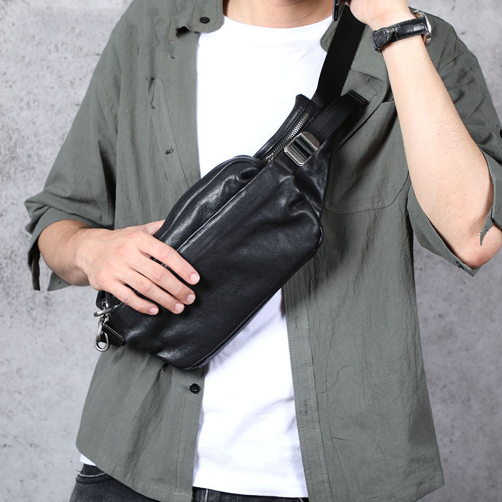 Sarah Express Compact Cowhide Leather Crossbody Fanny Pack