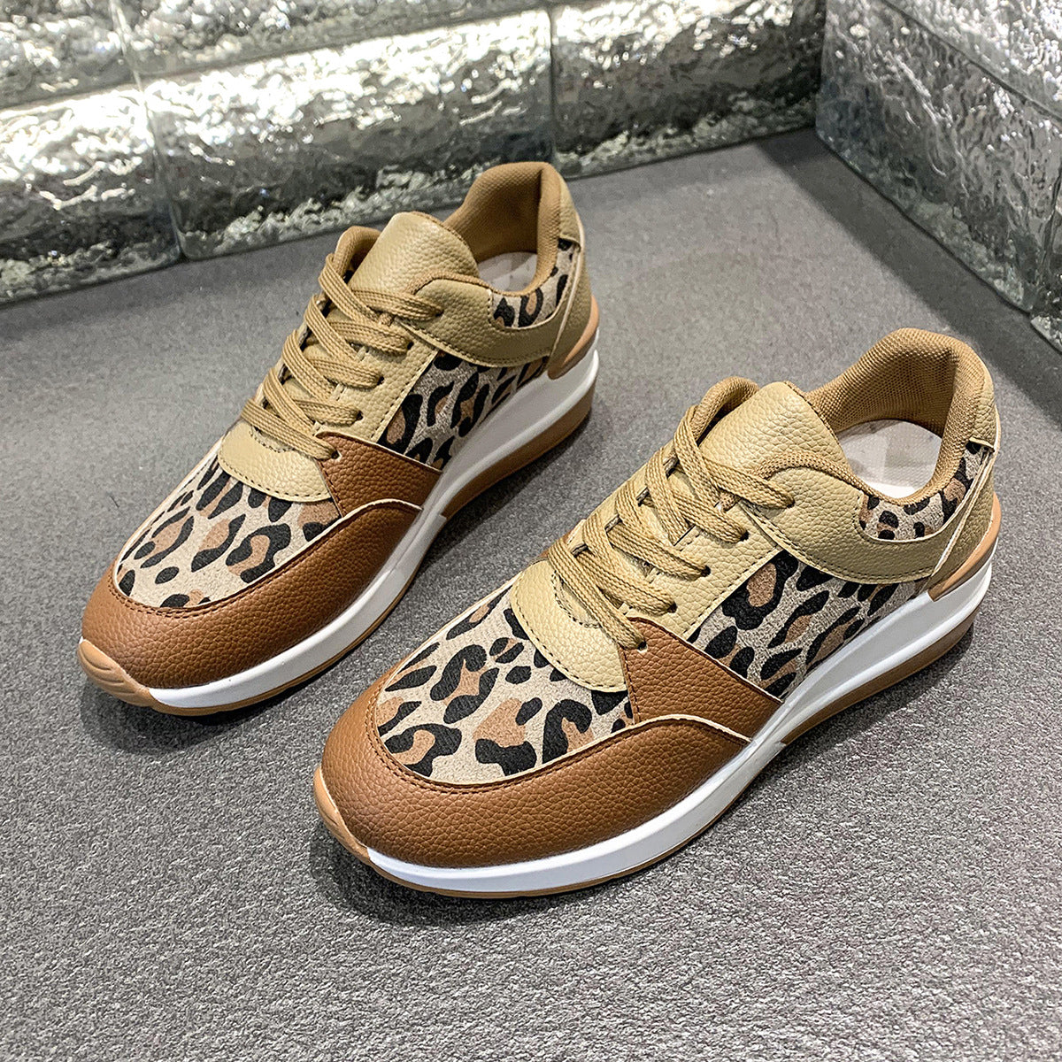 Sarah Express Leopard Print Lace Up Wedge Sneakers