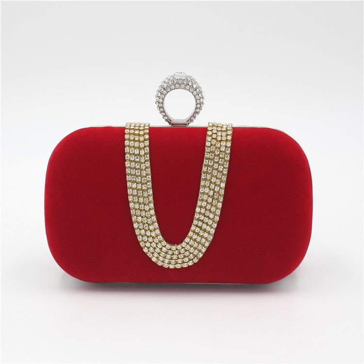 Sarah Express Velvet Rhinestone Evening Clutch Bag Red