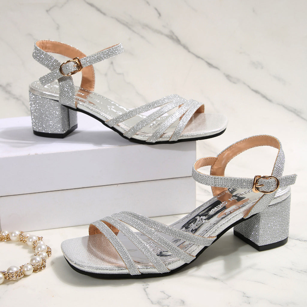 Sarah Express Square Toe Chunky Heel Fish Mouth Sandals
