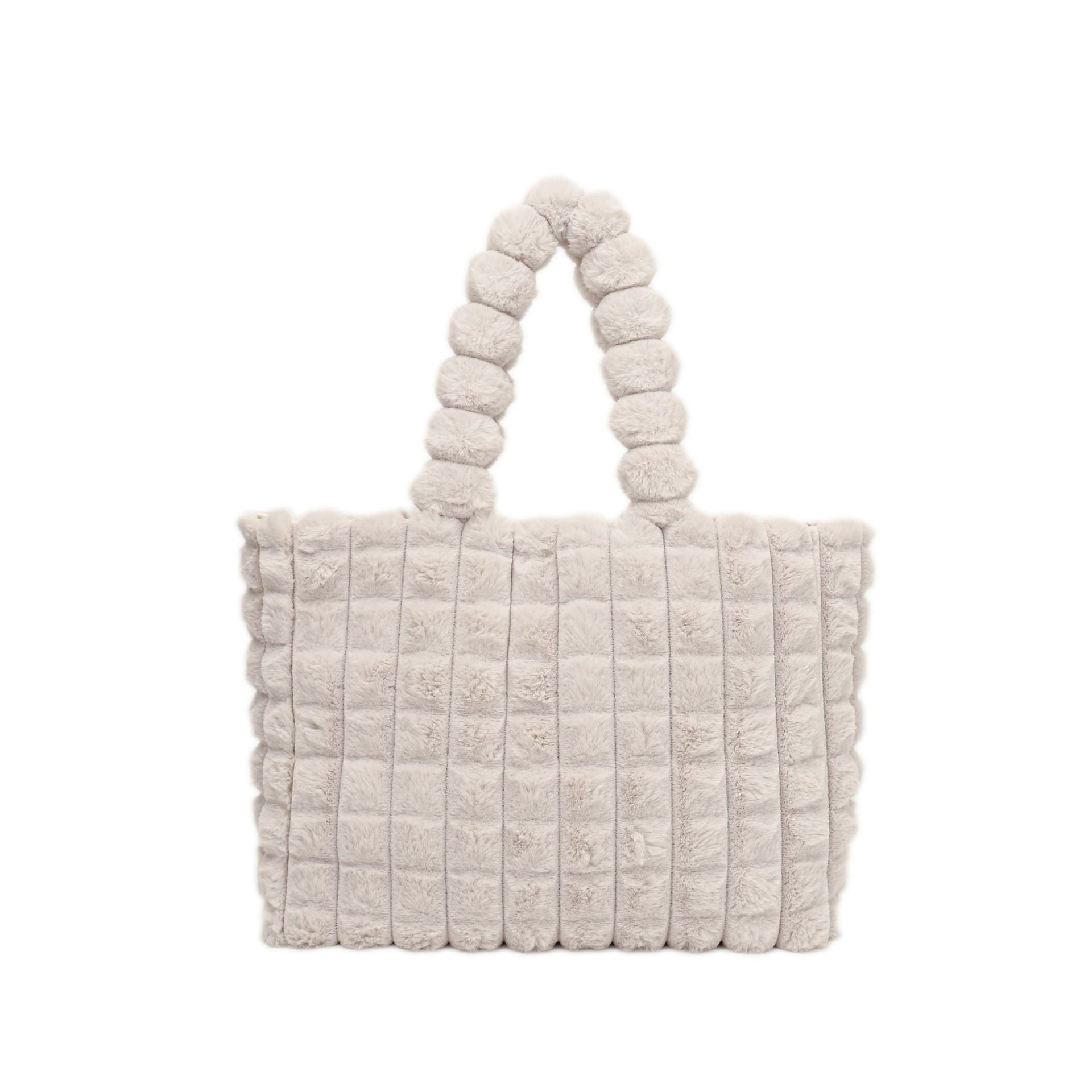Sarah Express Plush Quilted Plaid Tote Bag Beige