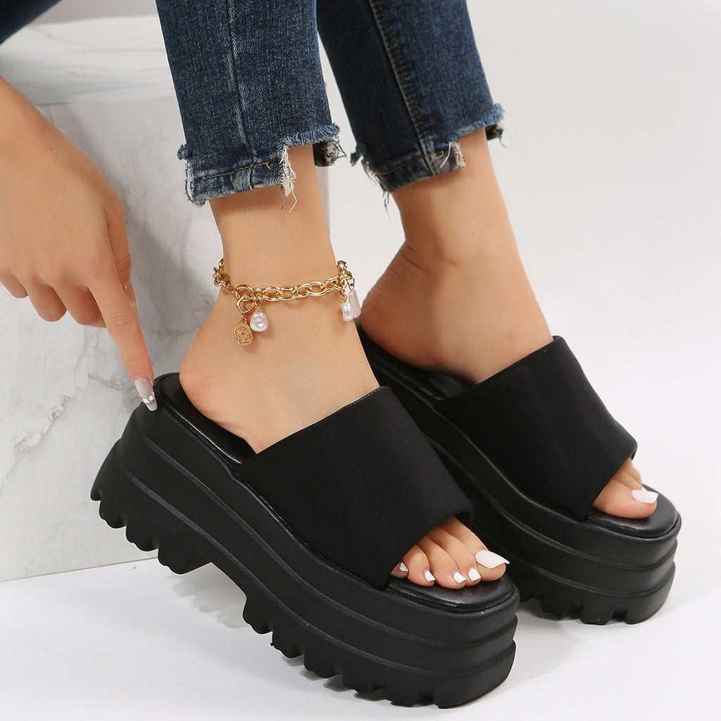 Sarah Express Platform Slide Sandals with Square Toe