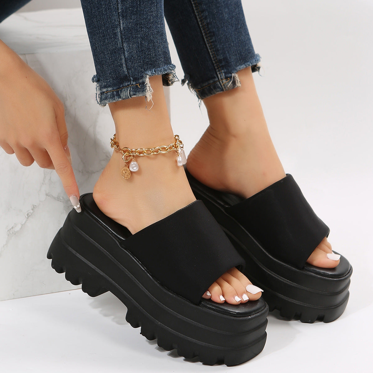 Sarah Express Platform Slide Sandals with Square Toe