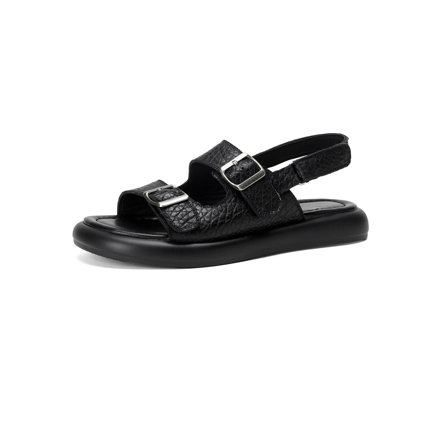 Sarah Express Handmade Sheepskin Double Buckle Platform Sandals Black