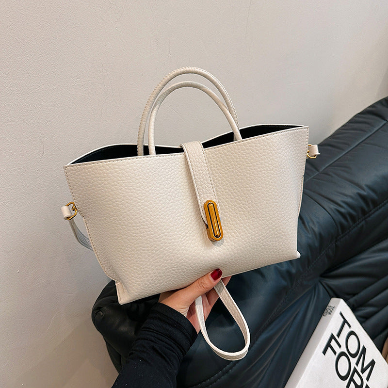 Sarah Express Litchi Pattern Structured Shoulder Bucket Bag