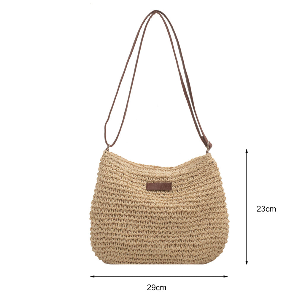 Sarah Express Handwoven Straw Tote Beach Handbag Beige 1PC