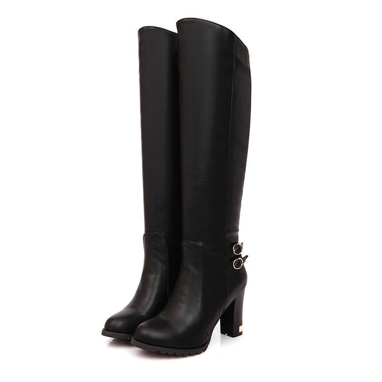 Sarah Express Chunky Heel Over-the-Knee Boots Black With Plush